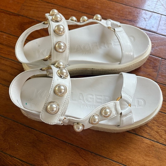 Karl Lagerfeld Patzi Embellished Leather Espadrille Sandals - Size 6 - Picture 3 of 7